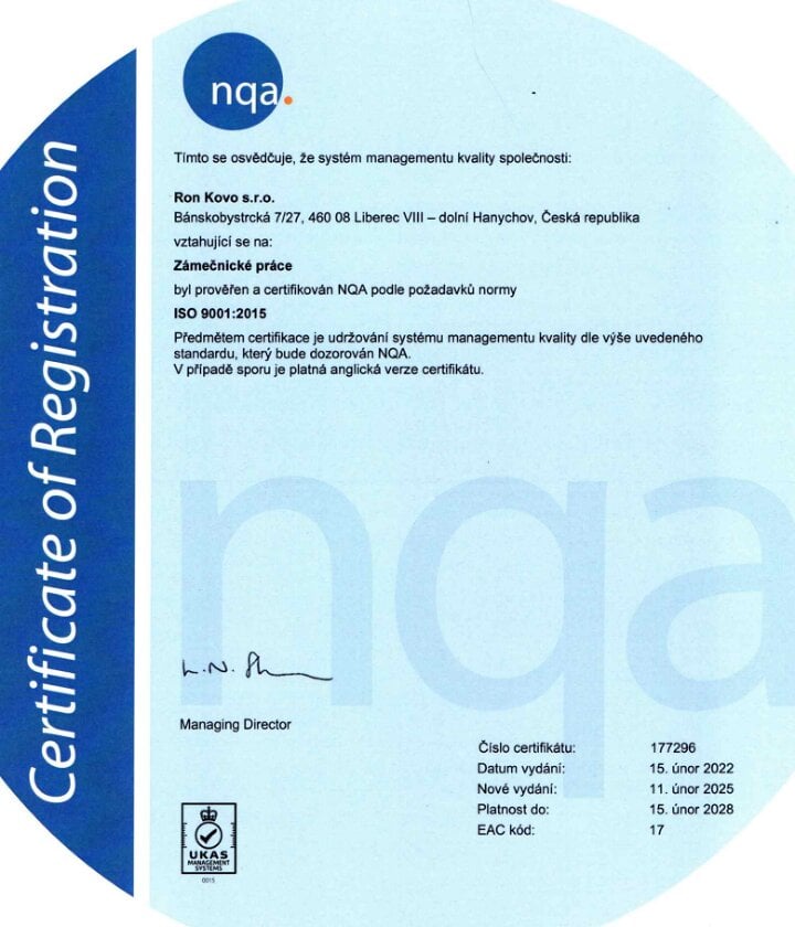 ISO 9001:2015 certifikát